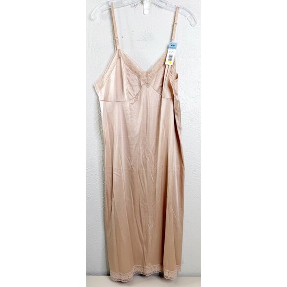 Vassarette Sz 40 Tan LACE Trim-NYLON FULL SLIP Adjustable Straps NWT - Picture 1 of 6